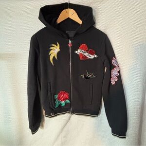 PHILIPP PLEIN Sz M (estimated) Zipper Hoodie with Embroidered Patches Lined